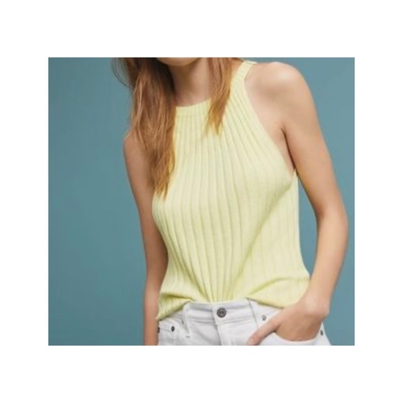 Anthropologie White Ribbed High Neck Tank Top - Picture 2 of 2